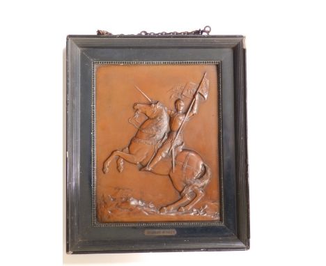 A bronzed metal framed plaque – 'Jeanne D'Arc' by L. R. Piron – Borrel Edit, 9.5” x 7.5” excluding frame.