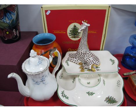 Poole Pottery Vase, 20cm high, Royal Albert 'Brides Choice' coffee pot, Spode Christmas Tree sectional dish, etc.