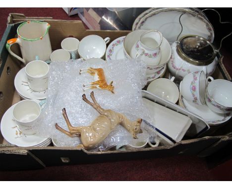 An Early XX Century MEIR China Tea Set Decorated with Pink Roses, Wedgewood Tiger Lily coffee cups and saucers, Beswick calf 