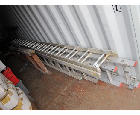 Eight Foot Wooden Step Ladders; together with three extendable aluminium ladders. (4)