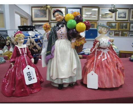 Royal Doulton Figurines, 'Biddy Pennyfarthing' HN 1843, 'Genevieve' HN 1962, Worcester 'Grandmothers Dress' .