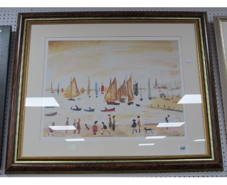 L.S Lowry 'Yachts 1956' Limited Edition Colour Print of 850, blind backstamp, Henry Buckland label verso 43.5 x 58.5cm.