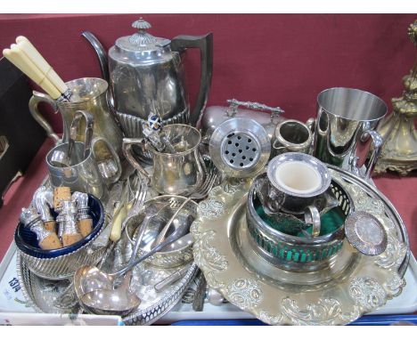 A Silver Hallmarked Small Fork, epns sauce ladles, souvenir teaspoons, other plated ware:- One Tray