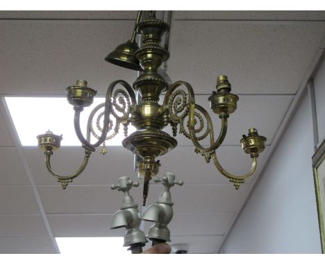 A Brass Five Scroll Branch Ceiling Light, 'Heritage' taps.