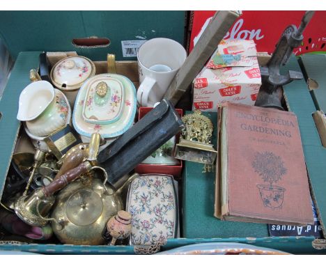 Mincer, Devon Fieldings teaset, brassware, geometry set, etc:- One Box