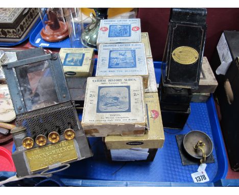 Victorian Magic Lantern Accessories - an inner lantern with four burners, applied brass plaque "The Improved Stocks-Wrench La