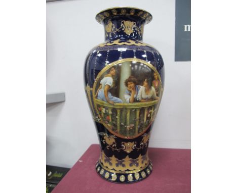 An Early XX Century Royal Limoges Art Nouveau Vase, each side inset with a panel featuring four Young Ladies on a Balcony, pa