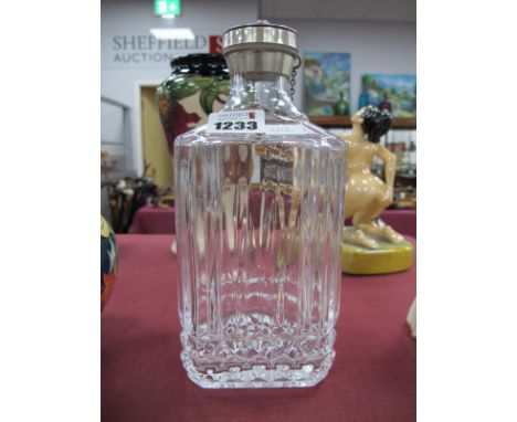 A Glass Decanter,with associated silver hinged lid and collar, hallmarked Sheffield 1880.