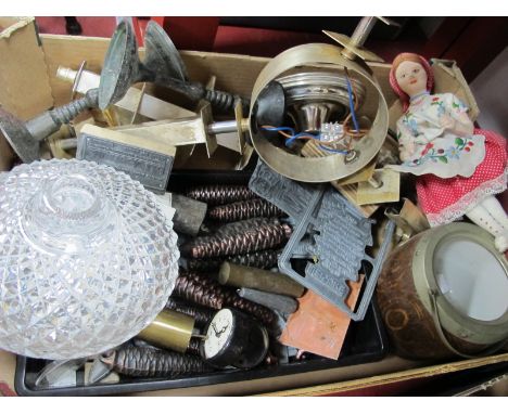 Cuckoo and Vienna Clock Weights, printing blocks, signed publicity cards, light fitting:- One Box