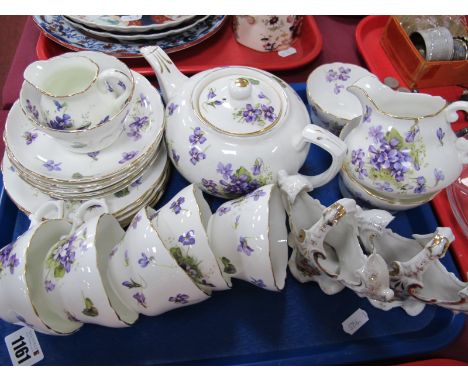 Hammersley Violets Pattern Tea Service, of twenty one pieces, including teapot, pair of posy baskets:- One Tray
