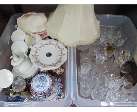 Glassware, Doulton 'Twilight Rose' dinnerware, Hummel lamp, etc:- Two Boxes