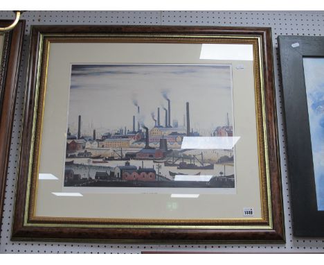 L.S. Lowry 'A River Bank' Limited Edition  Colour Print of 850, blind back stamp, Henry Buckland label verso, 39 x 50cm.