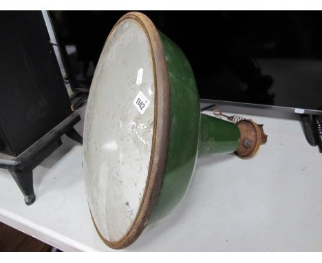 Mid XX Century Green Enamel Industrial Light, with perspex bulb covering, approx 45cm diameter.