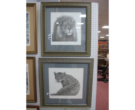 Gary Hodges 'Jaguar' Limited Edition Print of 500, 28.5 x 31.5 cm and 'Lion' limited edition of 850, both pencil signed. (2)