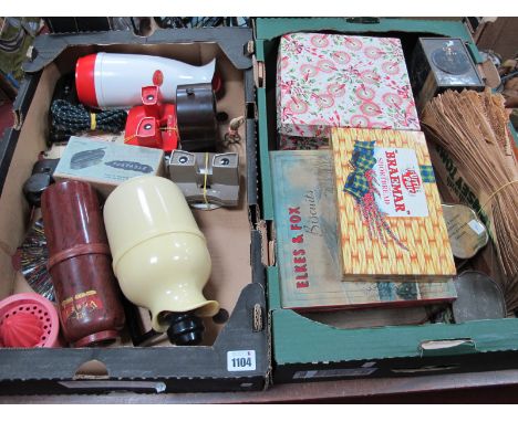 A Large Quantity of Vintage Bakelite Items, including clock, flasks, viewers, etc, plus Huntley &amp; Palmer tins, vintage pa