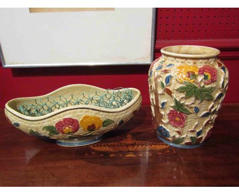 An Indian Tree floral design vase and a matching trough bowl