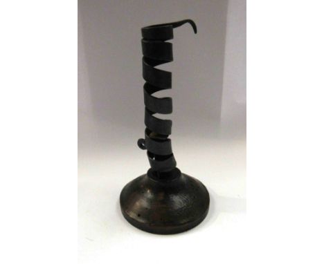 A Georgian metal ejector candlestick, 19cm tall