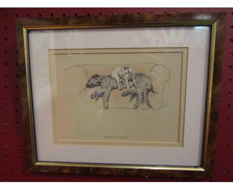 A Cecil Aldin dog print entitled "Trepidation", framed and glazed, 14cm x 18cm