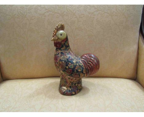 A ceramic figure of a cockerel gilt embellished, 38cm tall