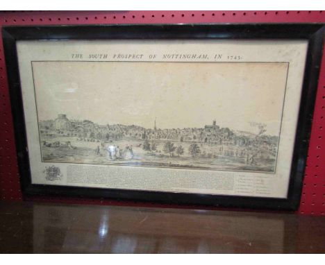 The South Prospect of Nottingham; (1743) 19th Century print, framed and glazed with a print of Cambridge from the Ely Road by