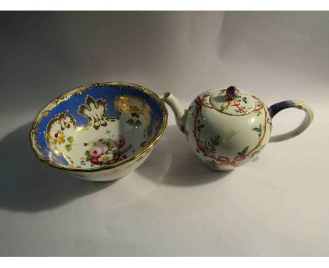 A modern Meissen porcelain teapot and a 19th Century English porcelain slop bowl, floral sprays enriched with gilt (2)