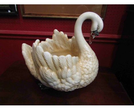 A Victorian ceramic swan planter