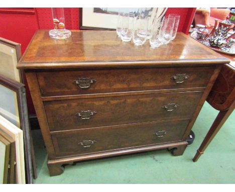 A walnut three drawer chest on bracket feet, 95cm x 78cm x 45cm      