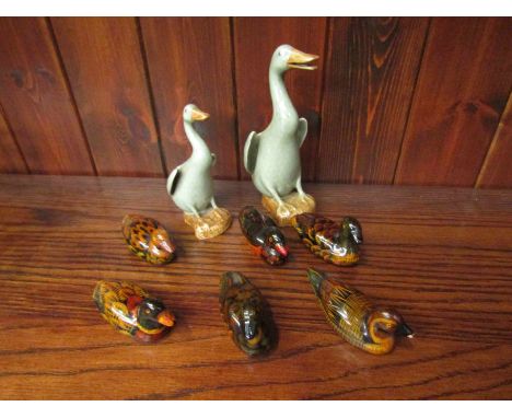 Six ceramic ducks and two 1930's era German ceramic geese