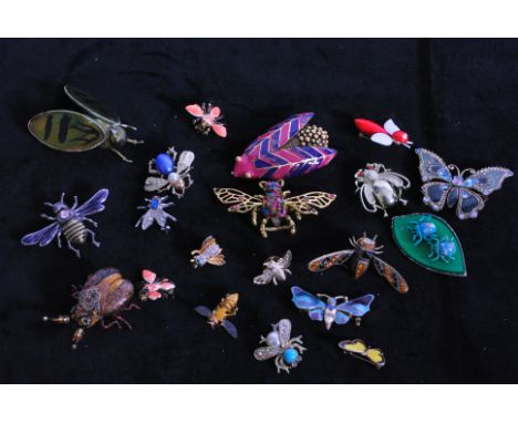 A collection of 20 vintage bug brooches to include, rhinestone, enamel, faux pearl.