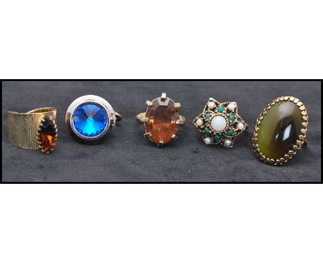 A collection of 14 vintage rings to include 5 x signed Sarah Coventry including Liquid Lights 1971, white metal, silver, marc