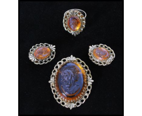 Whiting and Davis Gold Tone Cameo Parure