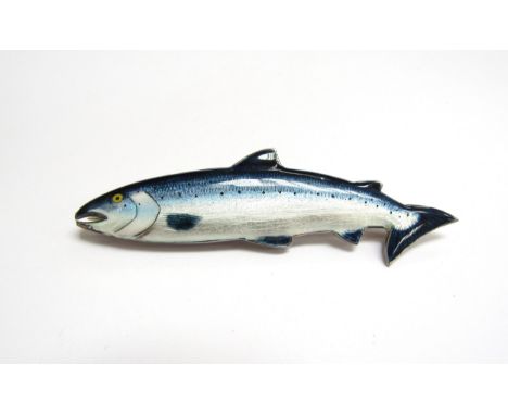 A silver enamelled brooch as a Salmon 1971, 7.5cm long, (some enamel damage to bottom lip) 