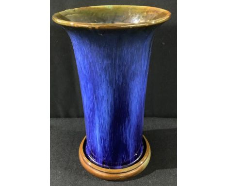 A Bourne Denby Danesby Ware Electric Blue pattern cylindrical vase, 26cm, printed mark, c.1930 