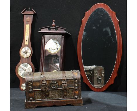 A Highlands Vienna style wall clock, a Mokiv barometer, casket and wall mirror. 