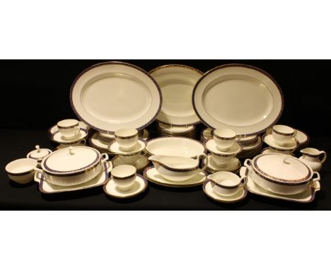 A Wedgwood Marina pattern part dinner and tea service comprising dinner plates, salad plates, side plates, dessert bowls, ser