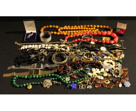 A malachite beads;  amber type beads;  others;  abalone pendant;  a silver bangle;  watches;  earings;  gold plated cufflinks