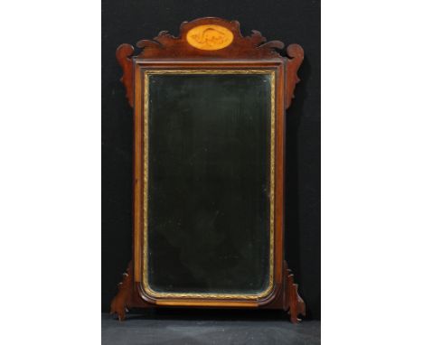 A Regency revival Vauxhall type wall mirror, inlaid with a shell patera, bevelled glass, 80cm x 49cm 