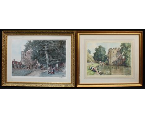 Eric Sturgeon, by and after, an associated pair, Bishops Palace, Wells and Curry Rivel, limited edition artist's proofs, blin