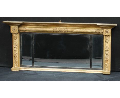 A rectangular shaped giltwood over mantel  mirror, 53cm x 117cm 