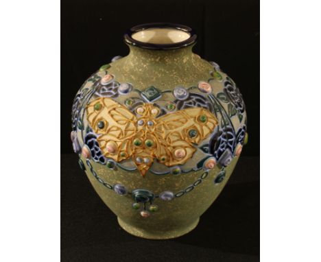 A Czech Amphora Art Nouveau jewelled butterfly vase, 22cm high 