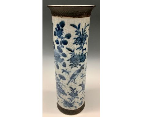 A 19th century Chinese blue and white crackle glaze sleeve vase, 31cm high 