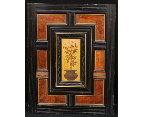 An Aesthetic Movement door panel, inset with an oil of a vase of lilies, attributed to Bruce Talbot to verso, 75cm x 58.5cm 