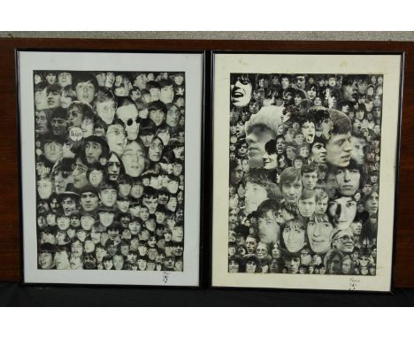 Foxy (Contemporary) two black and white collages of the Rolling Stones and Beatles, each signed. H.59 W.46cm (each) 