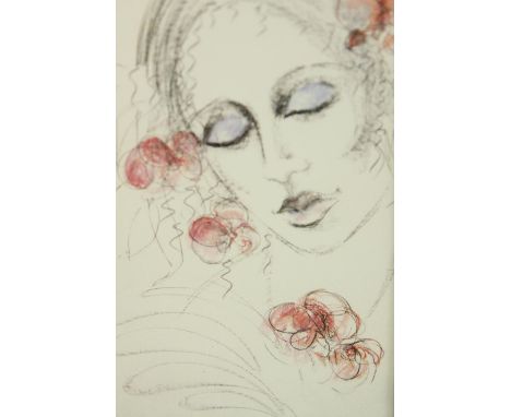 Tom Merrifield (1933-2021, Australian), portrait of a woman's head, coloured pencil drawing on paper, signed and framed. H.40