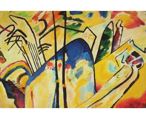 After Wassily Kandinsky. Print. ‘Composition IV’. In white frame with cracked glass. H107 x W.144cm. 