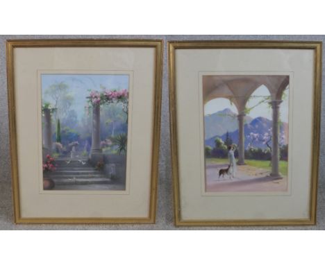 R. Cooper (20th century), two Italianate scenes watercolour on paper, signed and framed. H.55 W.43cm 