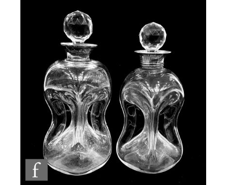 An early 20th Century clear crystal Scrooge decanter with silver hallmarked collar, marks rubbed, and lapidary stopper, heigh