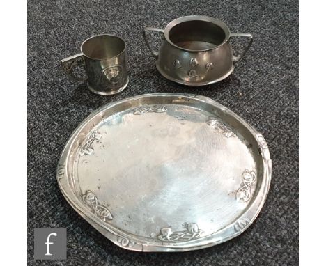 A Liberty and Co, Tudric pewter salver or drinks tray designed by Archibald Knox, design 0716, Celtic knot and bud design, st