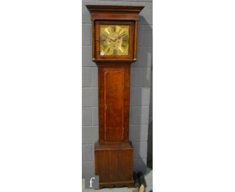 Amended description - A 19th Century oak longcase clock, with eight day striking movement enclosed by a pillared hood over a 