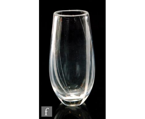 A mid 20th Century Orrefors clear crystal glass Sail vase designed by Sven Palmqvist engraved with an abstract linear design,